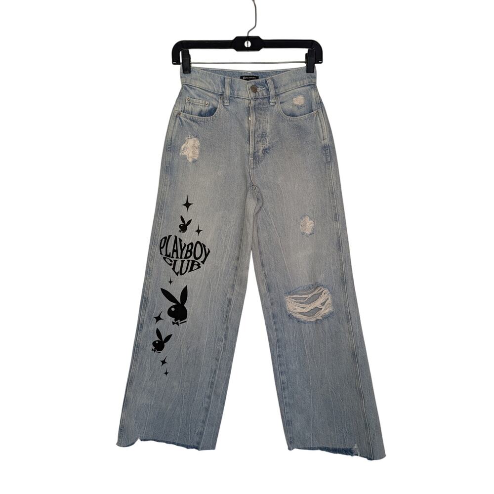 Playboy X Pacsun Women Jeans, Button Fly, Slouch Baggy Wide Leg Jeans, Sz 23
